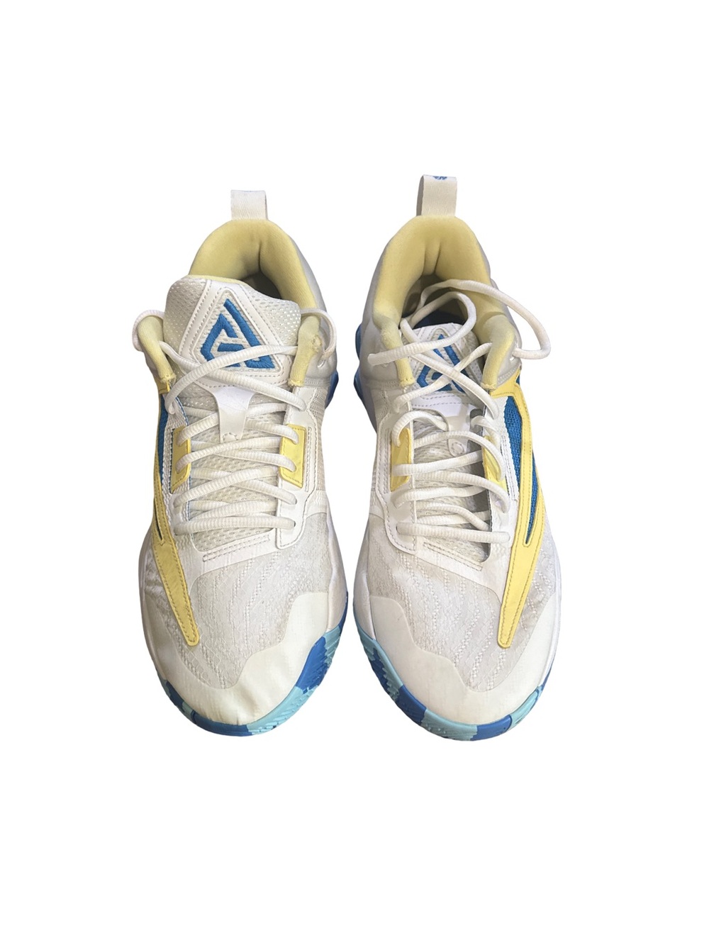 Nike Giannis White and Yellow Basketball Sneakers with Blue Accents